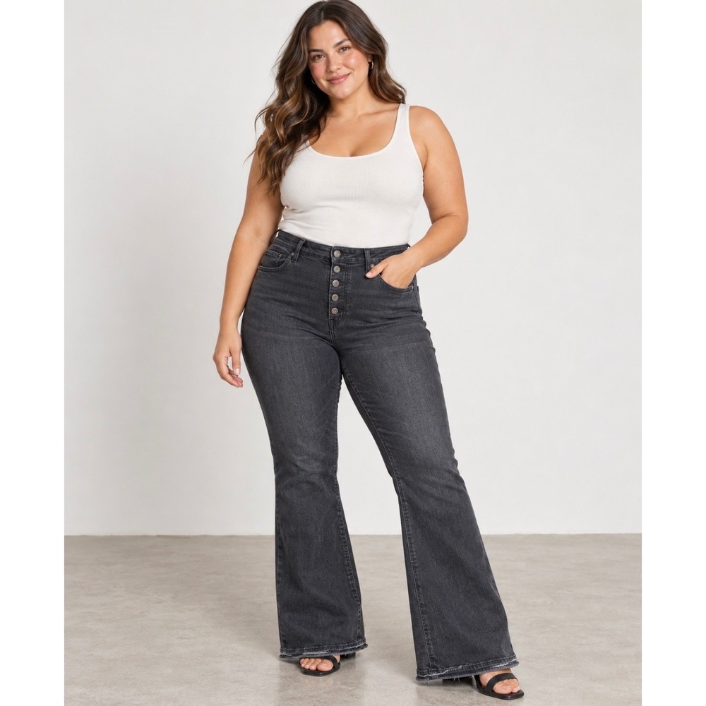 Sofia Vergara Melisa Flare Jeans Womens 18 Black High Rise Stretch Button Fly